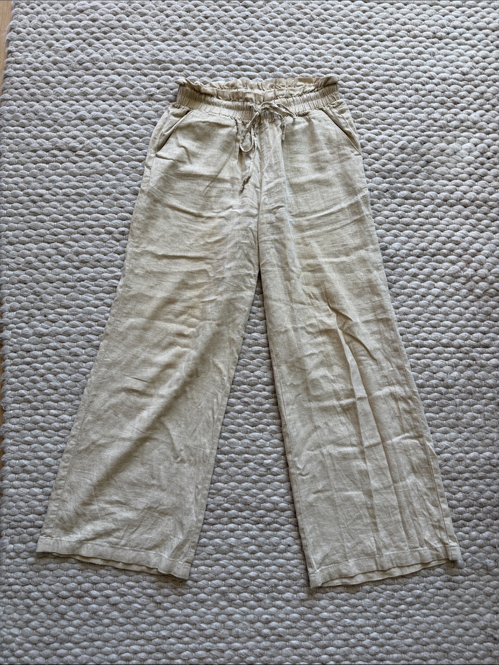 Women's Wide-Leg Drawstring Linen Pants - Beige